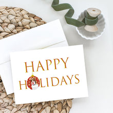 Load image into Gallery viewer, Australian Shepherd Red and White #2 Happy Holidays Greeting Cards -  Blank Note Cards – 8-Pack of Artist-Designed Cards with Envelopes