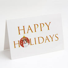 Load image into Gallery viewer, Australian Shepherd Red and White #2 Happy Holidays Greeting Cards -  Blank Note Cards – 8-Pack of Artist-Designed Cards with Envelopes