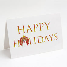 Load image into Gallery viewer, Beagle Red and White Red Ticked #2 Happy Holidays Greeting Cards -  Blank Note Cards – 8-Pack of Artist-Designed Cards with Envelopes