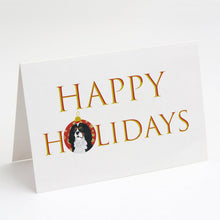Load image into Gallery viewer, Cavalier King Charles Spaniel Tricolor #1 Happy Holidays Greeting Cards -  Blank Note Cards – 8-Pack of Artist-Designed Cards with Envelopes