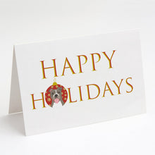 Load image into Gallery viewer, Pit Bull Blue #2 Happy Holidays Greeting Cards -  Blank Note Cards – 8-Pack of Artist-Designed Cards with Envelopes