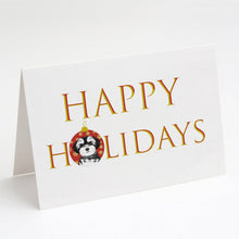 Load image into Gallery viewer, Shih-Tzu Black and White #2 Happy Holidays Greeting Cards -  Blank Note Cards – 8-Pack of Artist-Designed Cards with Envelopes