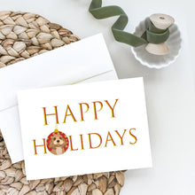Load image into Gallery viewer, Shih-Tzu Red Happy Holidays Greeting Cards -  Blank Note Cards – 8-Pack of Artist-Designed Cards with Envelopes