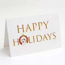 Load image into Gallery viewer, Shih-Tzu White and Red Happy Holidays Greeting Cards -  Blank Note Cards – 8-Pack of Artist-Designed Cards with Envelopes