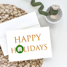 Load image into Gallery viewer, American Eskimo Happy Holidays Christmas Greeting Cards -  Blank Note Cards – 8-Pack of Artist-Designed Cards with Envelopes