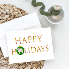 Load image into Gallery viewer, Japanese Spitz Happy Holidays Greeting Cards -  Blank Note Cards – 8-Pack of Artist-Designed Cards with Envelopes