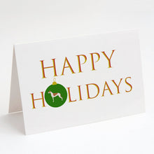 Load image into Gallery viewer, Greyhound Happy Holidays Greeting Cards -  Blank Note Cards – 8-Pack of Artist-Designed Cards with Envelopes