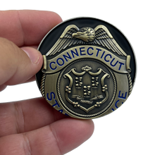 Load image into Gallery viewer, BL11-007 CSP Connecticut State Police Trooper Saint Michael Patron Saint Challenge Coin ST. MICHAEL