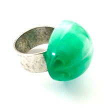 Load image into Gallery viewer, Kelly Green Marbled Moonglow Lucite Silver Cocktail Ring