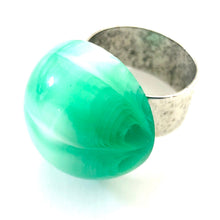 Load image into Gallery viewer, Kelly Green Marbled Moonglow Lucite Silver Cocktail Ring