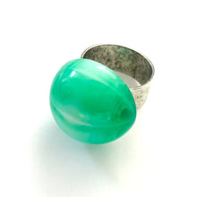 Load image into Gallery viewer, Kelly Green Marbled Moonglow Lucite Silver Cocktail Ring