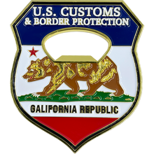 Load image into Gallery viewer, BL12-015 CBP Officer California Field Offices Bottle Opener Challenge Coins California Thin Blue Line Flag
