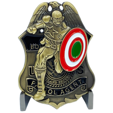 Load image into Gallery viewer, DL7-17 Captain Super Hero inspired Thin Green Line American Flag Challenge Coin CBP Border Patrol Shield