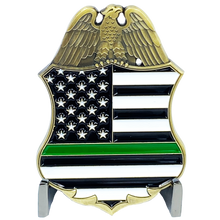 Load image into Gallery viewer, DL7-17 Captain Super Hero inspired Thin Green Line American Flag Challenge Coin CBP Border Patrol Shield