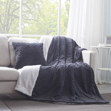 Load image into Gallery viewer, Tache Faux Fur Steel Navy Blue Diamond Trellis Pattern Cushion Cover / Euro Sham (3390)