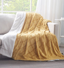 Load image into Gallery viewer, Tache Faux Fur Mustard Yellow Moroccan Lattice Pattern Throw Blanket (3397)