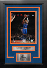 Load image into Gallery viewer, Carmelo Anthony Shooting Action New York Knicks 8x10 Framed Basketball Photo with Engraved Autograph