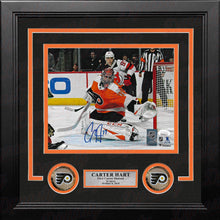 Load image into Gallery viewer, Carter Hart Philadelphia Flyers First Career Shutout Autographed Framed Hockey Photo