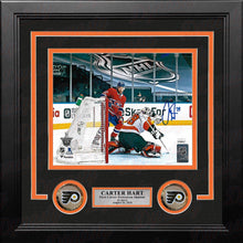 Load image into Gallery viewer, Carter Hart First Career Playoff Shutout Philadelphia Flyers Autographed Framed Hockey Photo