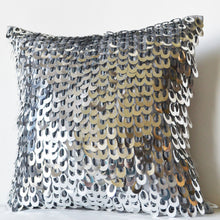 Load image into Gallery viewer, Cascading Silver Sequin Pillow Cover