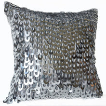 Load image into Gallery viewer, Cascading Silver Sequin Pillow Cover