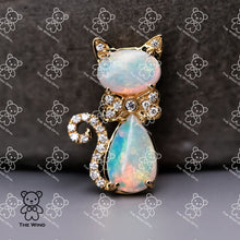 Load image into Gallery viewer, Cat Australian Solid Opal &amp; Diamond Pendant Necklace 14k Yellow Gold