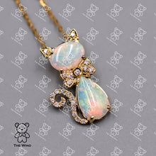 Load image into Gallery viewer, Cat Australian Solid Opal &amp; Diamond Pendant Necklace 14k Yellow Gold