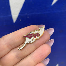 Load image into Gallery viewer, Cats and Wine Make Everything Fine Enamel Pin in Purplish Red and Gold