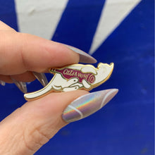 Load image into Gallery viewer, Cats and Wine Make Everything Fine Enamel Pin in Purplish Red and Gold