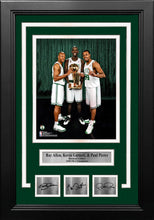 Load image into Gallery viewer, Ray Allen, Kevin Garnett, &amp; Paul Pierce Boston Celtics 8x10 Framed Photo with Engraved Autographs