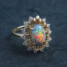 Load image into Gallery viewer, Certificated 2.26ct Play of Color Black Opal Diamond Halo Engagement Ring 18K Gold