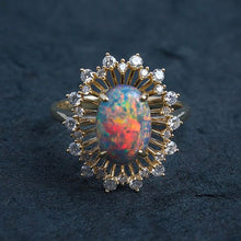 Load image into Gallery viewer, Certificated 2.26ct Play of Color Black Opal Diamond Halo Engagement Ring 18K Gold
