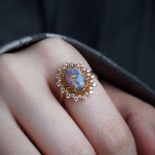 Load image into Gallery viewer, Certificated 2.26ct Play of Color Black Opal Diamond Halo Engagement Ring 18K Gold
