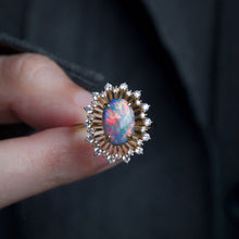 Load image into Gallery viewer, Certificated 2.26ct Play of Color Black Opal Diamond Halo Engagement Ring 18K Gold