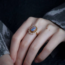 Load image into Gallery viewer, Certificated 2.26ct Play of Color Black Opal Diamond Halo Engagement Ring 18K Gold