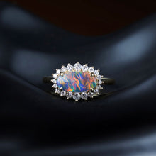 Load image into Gallery viewer, Certificated Black Opal Halo Diamond Engagement Ring 18K Gold