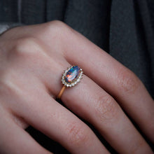 Load image into Gallery viewer, Certificated Black Opal Halo Diamond Engagement Ring 18K Gold