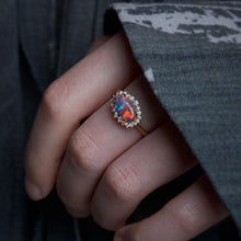 Load image into Gallery viewer, Certificated Black Opal Halo Diamond Engagement Ring 18K Gold