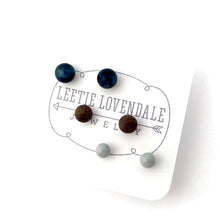 Load image into Gallery viewer, Charcoal Grey and Coffee Brown Tiny Studs Earrings Set
