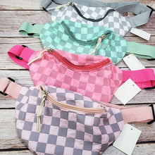 Load image into Gallery viewer, Checkered Belt Bag Fanny Pack Y2K Gen Z Aesthetic win 4 Colors [Violet, Pink, Green, Gray] 9.5" x 6"
