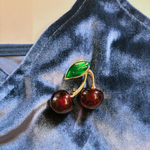 Load image into Gallery viewer, Cheeky Cherries Brooch | 1.45&quot; Wide Pin in Metal Alloy with Gold Finish