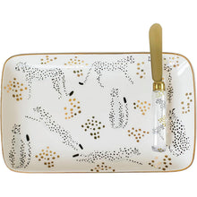 Load image into Gallery viewer, Cheetah Platter With Spreader | Ceramic Serving Dish Plate Tray with Butter Cheese Knife