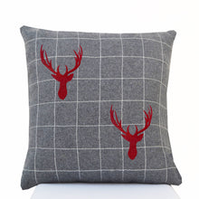 Load image into Gallery viewer, Christmas Reindeer Embroidered Throw Pillow Cover, Gray Wool Felt Decorative Cushion, Christmas Gift