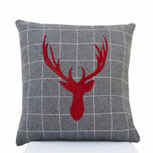 Load image into Gallery viewer, Christmas Reindeer Embroidered Gray Felt Pillow Cover, Decorative Throw Pillow Case