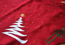 Load image into Gallery viewer, Handcrafted Customizable Christmas Tree Skirt in Red Burlap