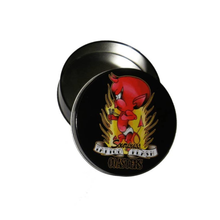 Load image into Gallery viewer, Classic Tattoo Coaster Set | Metal &amp; Cork Retro Round Coasters in Gift Tin