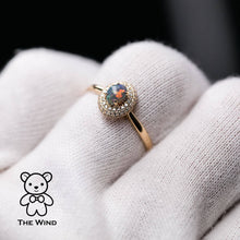 Load image into Gallery viewer, Classic Halo Design Australian Black Opal Diamond Engagement Ring 18K Yellow Gold