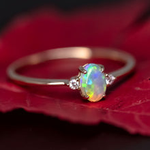 Load image into Gallery viewer, Classic Design Oval Solid Opal Diamond Engagement Ring 14K Yellow Gold