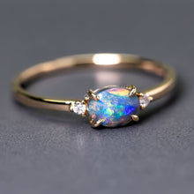 Load image into Gallery viewer, Classic Three Stones Black Opal Diamond Engagement Ring 14K Yellow Gold