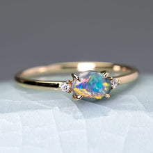 Load image into Gallery viewer, Classic Three Stones Black Opal Diamond Engagement Ring 14K Yellow Gold